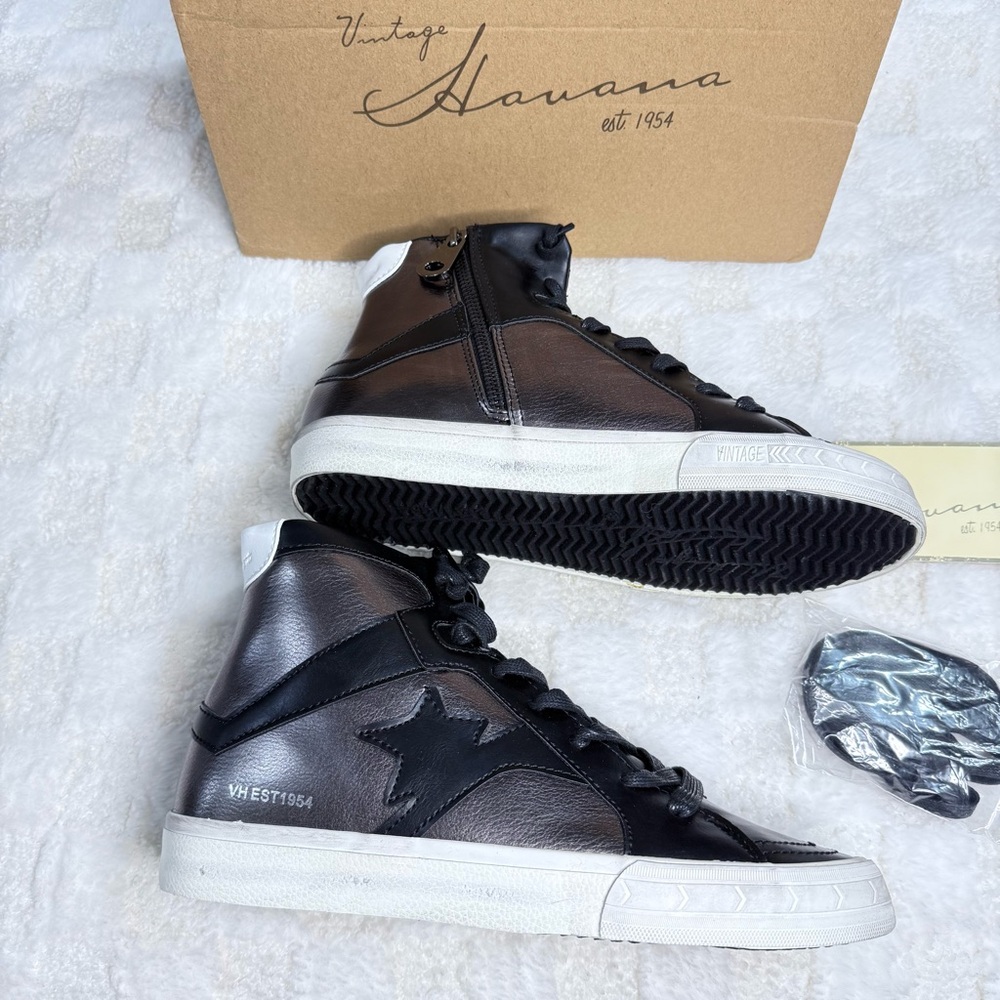 Vintage Havana Black Leather Sneakers Sz 8 & 10 New!